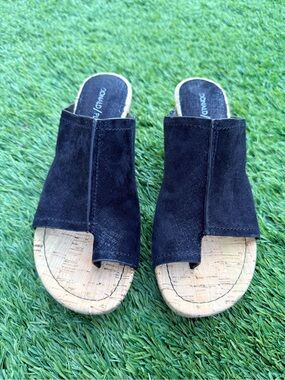 Black Suede Open-Toe Wedge Sandals by Donald Pliner
